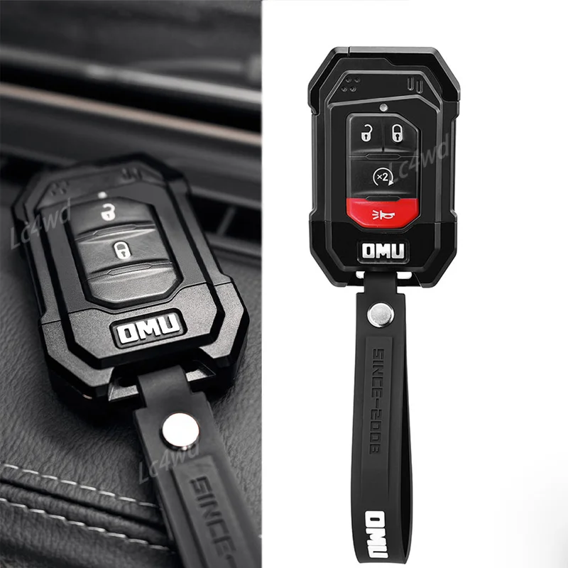 LC4WD الملحقات الخارجية OMU حافظة مفاتيح ألومنيوم مفتاح فوب ل 2018-2025 جيب رانجلر JL JLU 4XE & المصارع JT غطاء مفتاح معدني #4