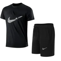 Men's short-sleeved Sportswear, T-shirt and Shorts Set, Branded Running and Sportswear, Casual Fashion, 2024