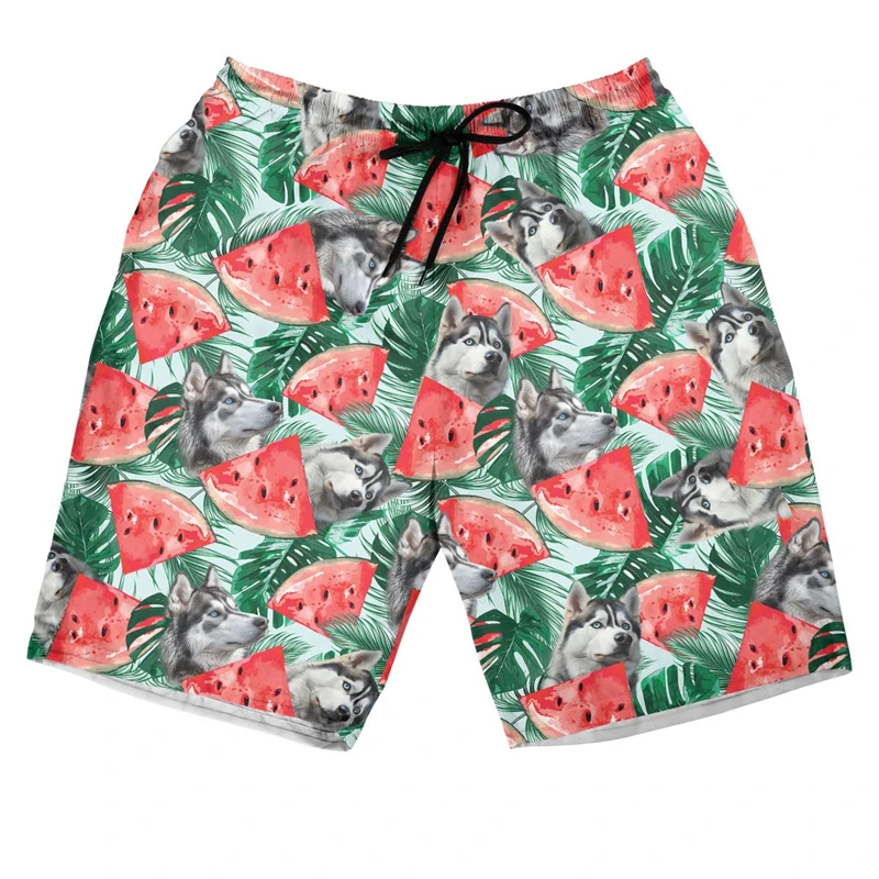 Fresh Watermelon Dog 3D Printed Beach Shorts Hip Hop Male Boardshorts Casual Pet Dogs Short Pants For Men Clothes Husky Trunks