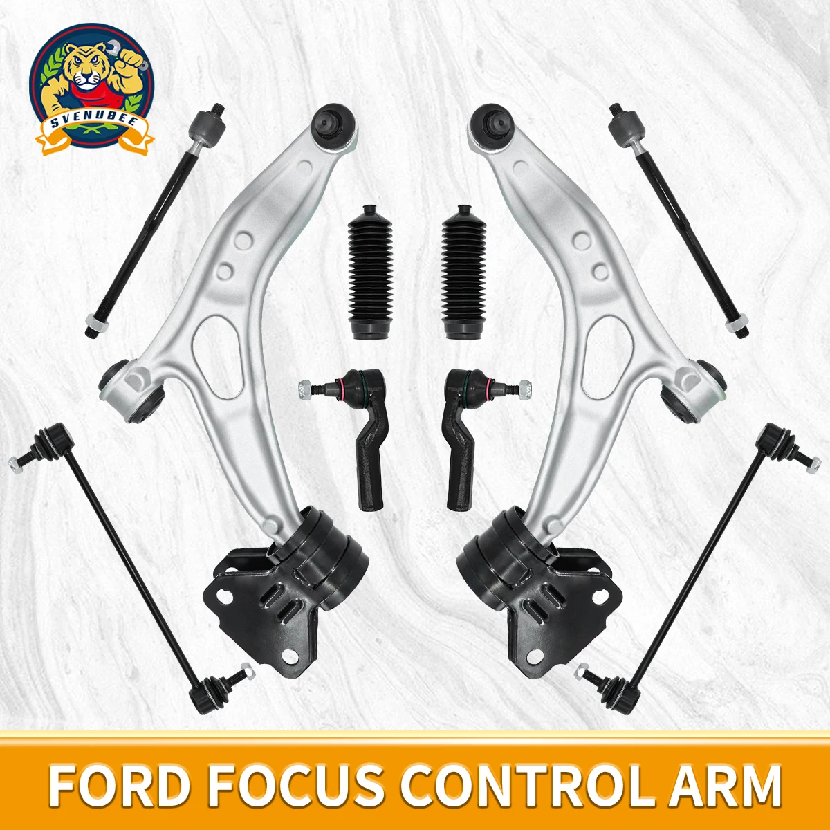 Svenubee Front Lower Control Arms Stabilizer Link Tie Rod Boots 10pcs Sets for Ford Focus C-Max 2012 2013 2014 2015 2016