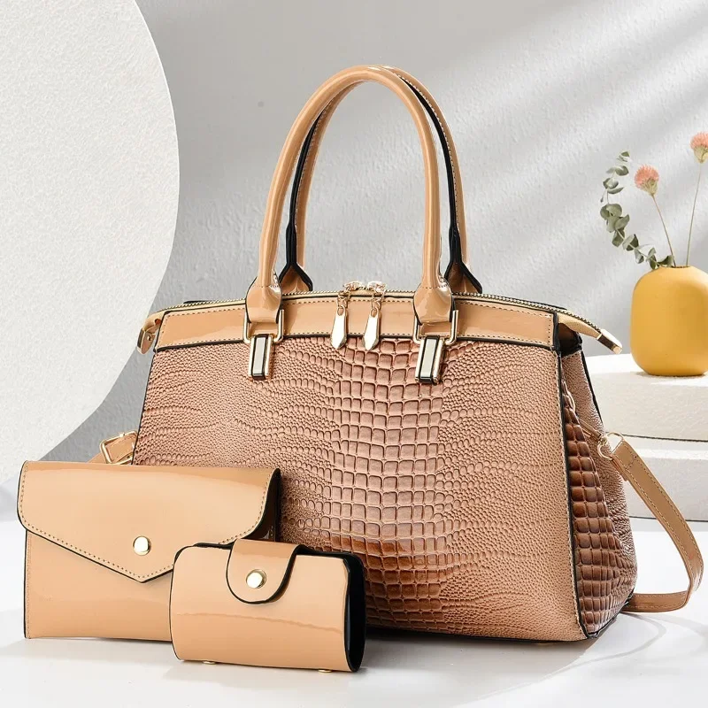 

2025 Women's Shiny Tote Bag - Large Zipper Handheld & Shoulder Bag, Multi-functional Mom & Baby Set for Stylish Daily Use