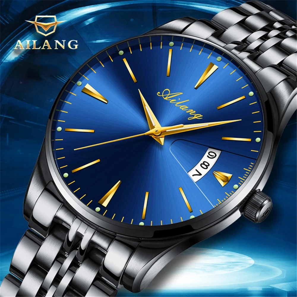 

AILANG New Fashion Mens Business Mechanical Watches Top Brand Luxury Stainless Steel Waterproof Calendar Automatic Watch for Men