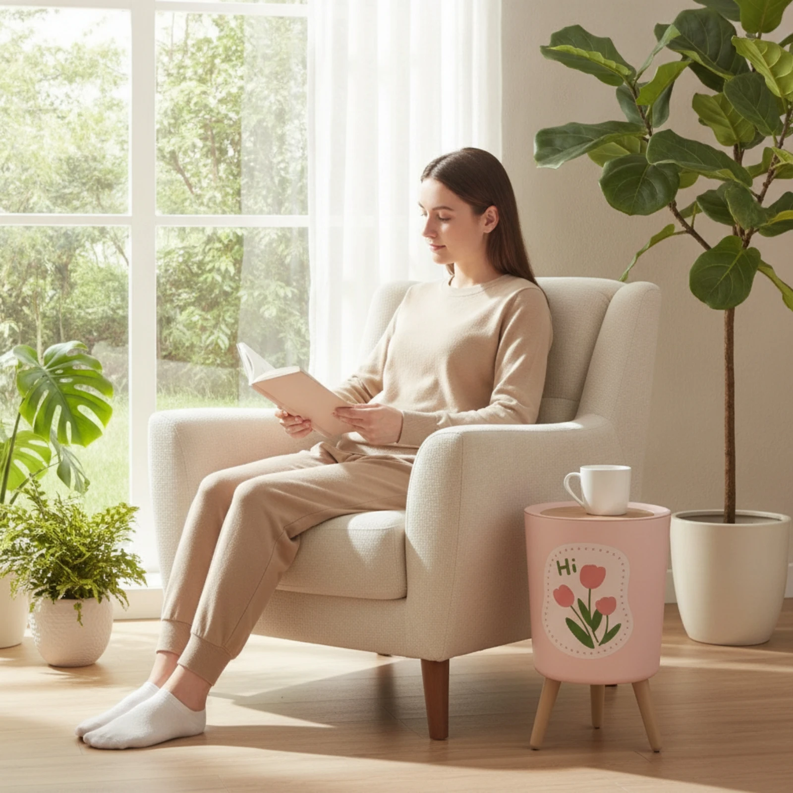Press Top Trash Can Compact Garbage Bin with Lid Trash Bin with Lid Lightweight Waste Basket Long-Lasting for Bedroom, Office