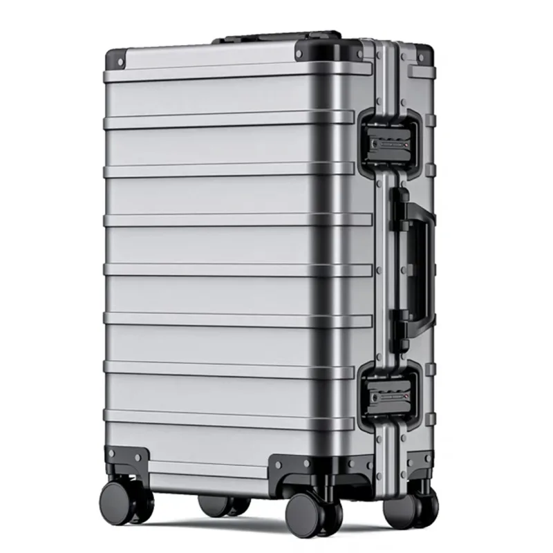 Bagages de voyage tout en aluminium, valise à roulettes haut de gamme, serrure à mot de passe ultra-silencieuse, boîte d'embarquement, bagages tendance, 20 pouces, nouveau