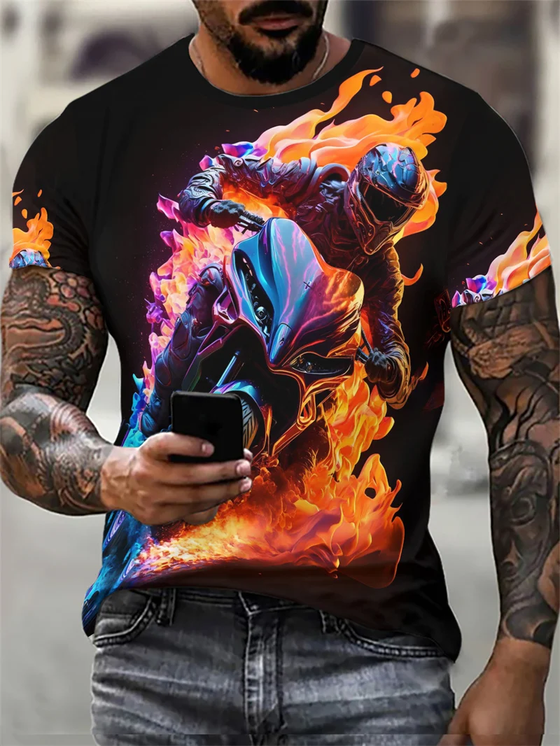 Motorcycle Graphic Men's Street Outdoor T-Shirts Short Sleeve 3D Printed Hip Hop T Shirt 6XL Plus Size Loose Casual Tops