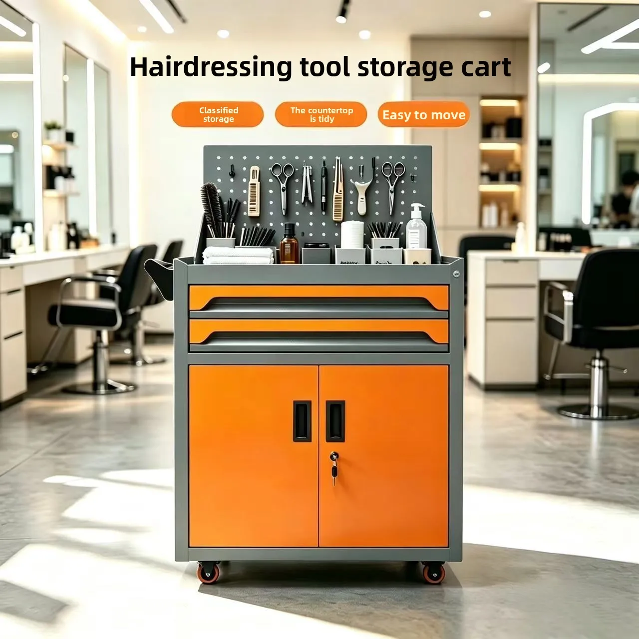 HeavyDutyRollingToolCart Industrial Tool Cabinet with Wheels Pegboard Lockable Drawers Double Door Adjustable Shelves  Mechanic