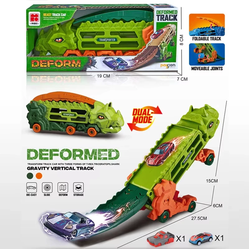 折りたたんで立つことができるトランスフォームする恐竜トラック、スライドレーストラック付きティラノサウルス、最高の誕生日プレゼント、男の子と女の子のためのおもちゃ