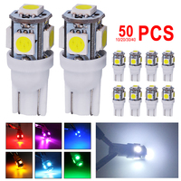 10/30/40/50 PCS T10 W5W LED Bulb For Car Interior Dome Door Maps Trunk License Plate Lights 12V 5SMD 7000K White Red Yellow Blue