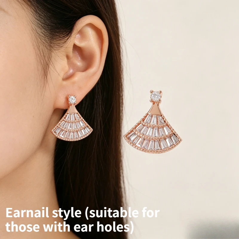 Fan Shaped Earrings Layered Skirt Shaped Rose Gold Earrings Light Luxury Earrings for Ladies Elegant Daily Earrings
