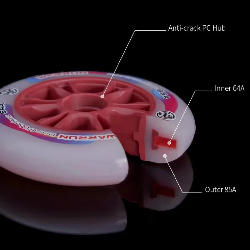 실내 트랙 야외 경주용 85A 2 레이어 스피드 휠 64A 듀얼 코어 좋은 그리드 내구성 탄성 PU가 포함된 인라인 스케이트 Rodas
