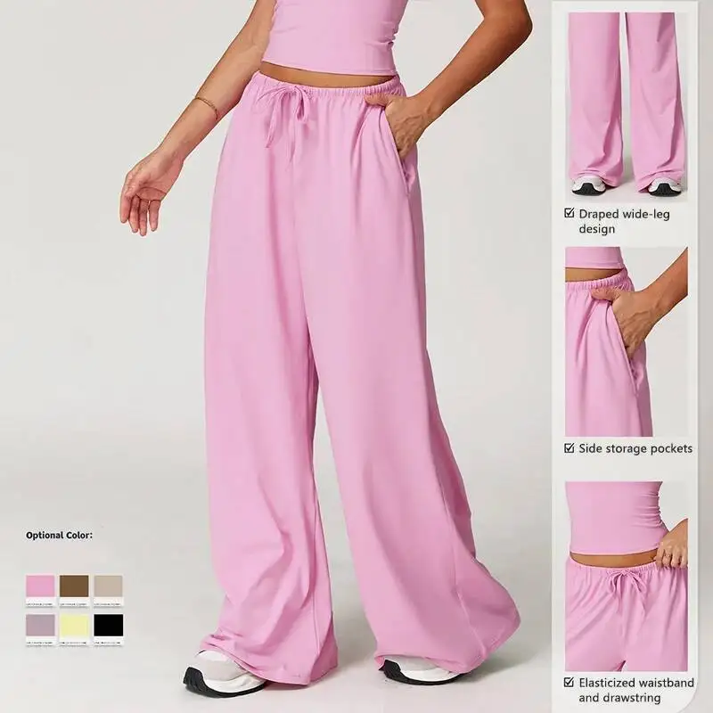 

Женские расклешенные эластичные брюки для йоги на шнурке, свободные повседневные брюки с боковыми карманами, леггинсы с высокой талией для бега и тренировок