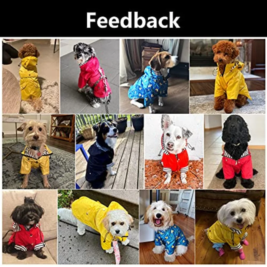 Dog Zip Up Raincoat with Reflective Buttons, Rain/Water Resistant, Adjustable Drawstring, Removable Hood, Raincoats with Legs 8