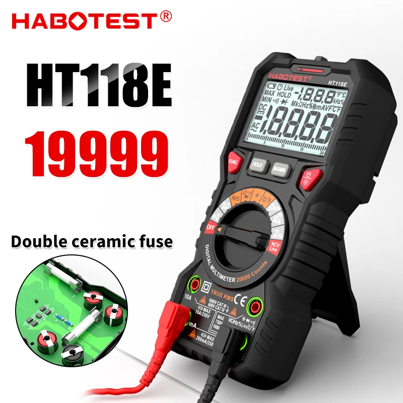 HT118E Profesional Digital Multimeter 19999 counts Smart Multimetro DC AC Voltage Capacitor Ohm Diode NCV Hz Electrician Tester