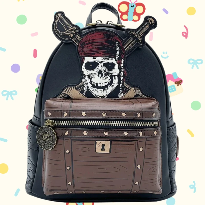 

Caribbean Pirates 6 Captain Jack Fashion Girl Backpack PU Leather Backpack Womens Double Strap Bags Christmas Gifts