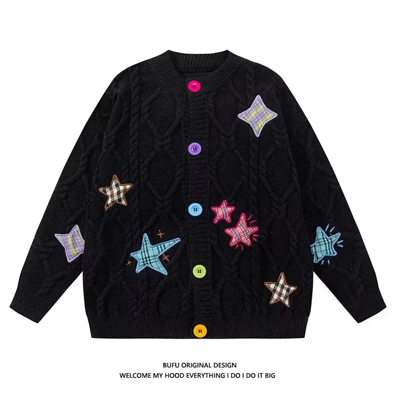 

Kawaii Sweater Women Embroidered Stars Cardigans Harajuku Knit Jacket for Women Spring Autumn Korean Fashion Sweater Coats
