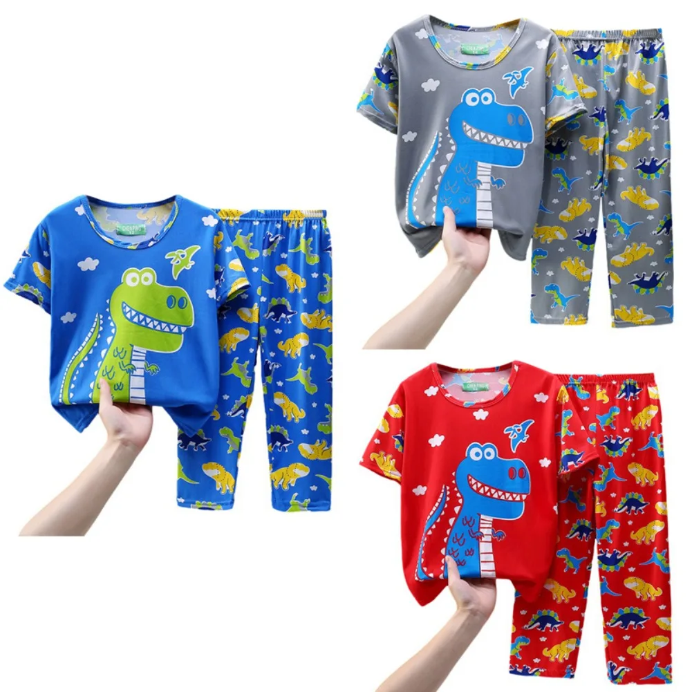 Set pigiama bambino estate neonati maschi estate pantaloni a maniche corte sottili set bambini Cute Dinosaur Pattern aria condizionata Home Wear