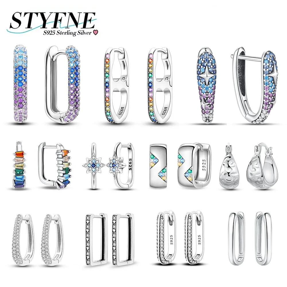 

Women's 925 Sterling Silver Colorful Shiny Zircon U Shape Hoop Earrings for Women Engagement Birthday Fine Jewelry Gift