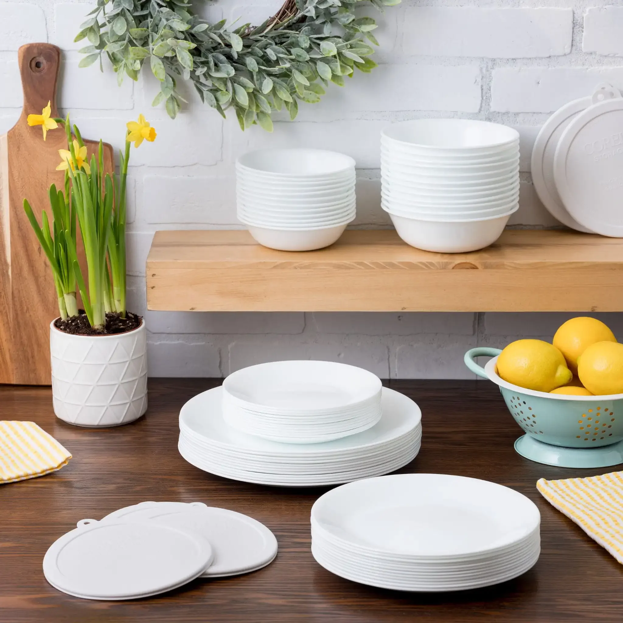 Livingware Winter Frost White 66 Piece Dinnerware Set Lightweight and Easy To Handle Dishwasher and Microwave Safe