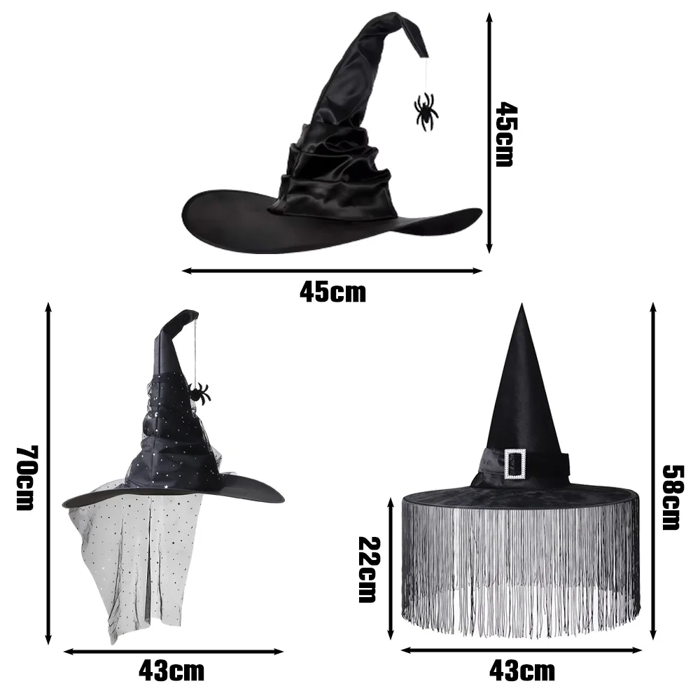 Хэллоуинская шляпа ведьмы игрушка для детей |    Черная шляпа волшебника с кисточками |   Украшение вечеринки, аксессуары для косплея, товары для детской вечеринки