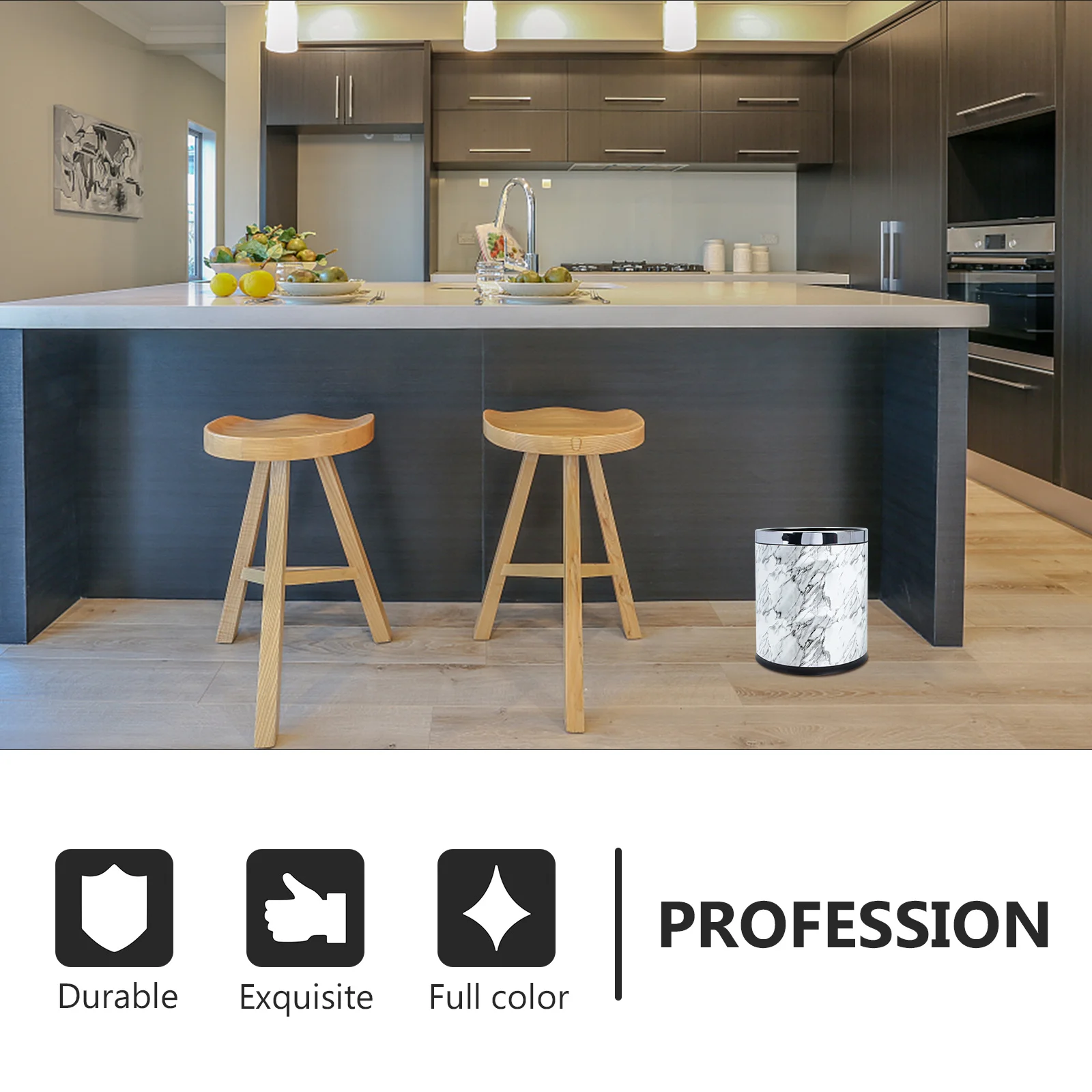 

Marble Pattern Trash Can Round Plastic Bathroom Waste Bin For Home Office Kitchen Small Space Garbage Container