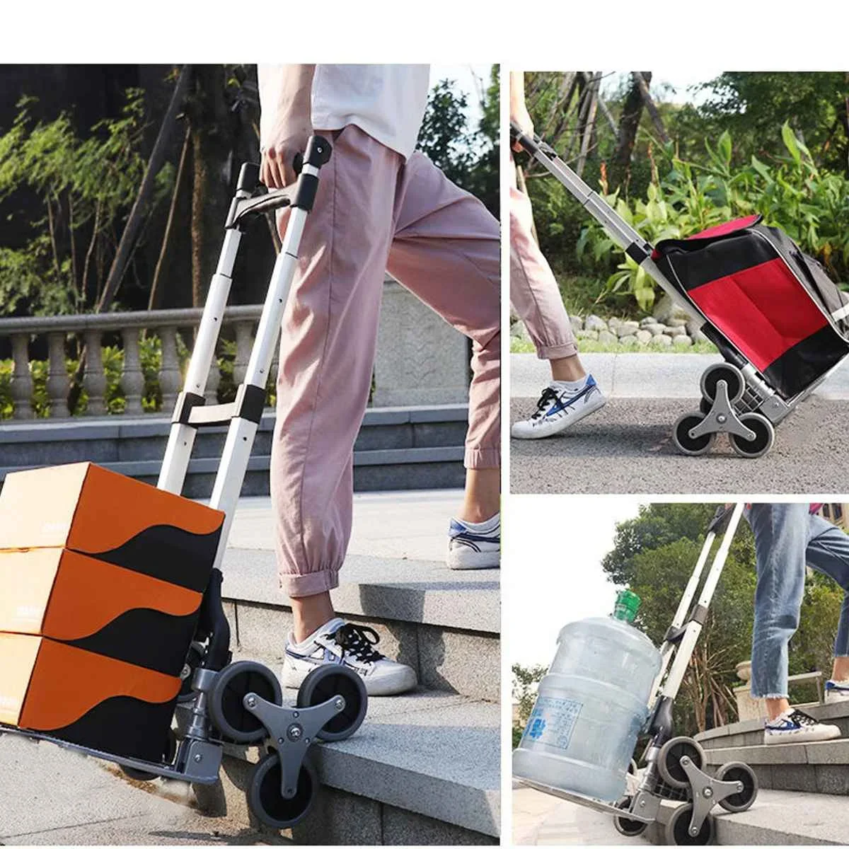 330lbs Folding Trolley For Upstairs Cargo Portable Stair Climbing Cart with Bungee Cord All Terrain Stair Climbing Hand Truck