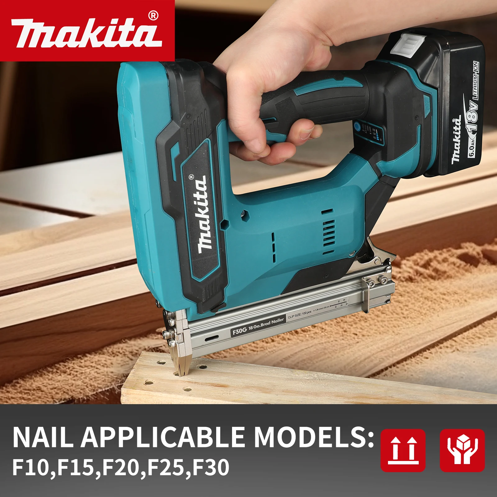 Makita F30 18V Cordless Brad Nailer 10-30mm Nail Length 2-Speed Adjustable Single/Burst Mode for Woodworking Finishing tools