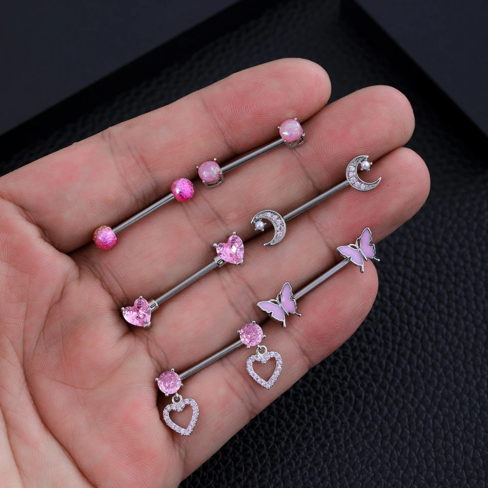 2PCS 14G Red Zircon Flower Cherry Sexy Nipple Piercing Shield Cover Barbell for Women Girls Heart Dangled Nipple Rings Jewelry