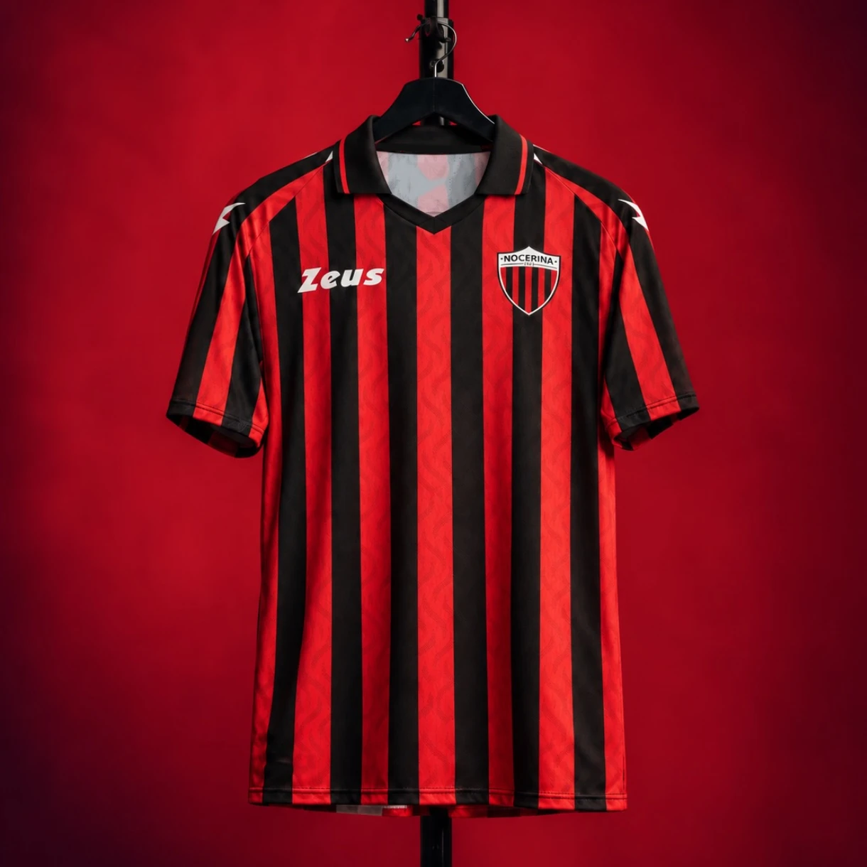 Nocerina 2026/27 Soccer Jersey Red Black Vertical Striped Football Shirt Breathable Quick Dry SportsTraining Family Matching