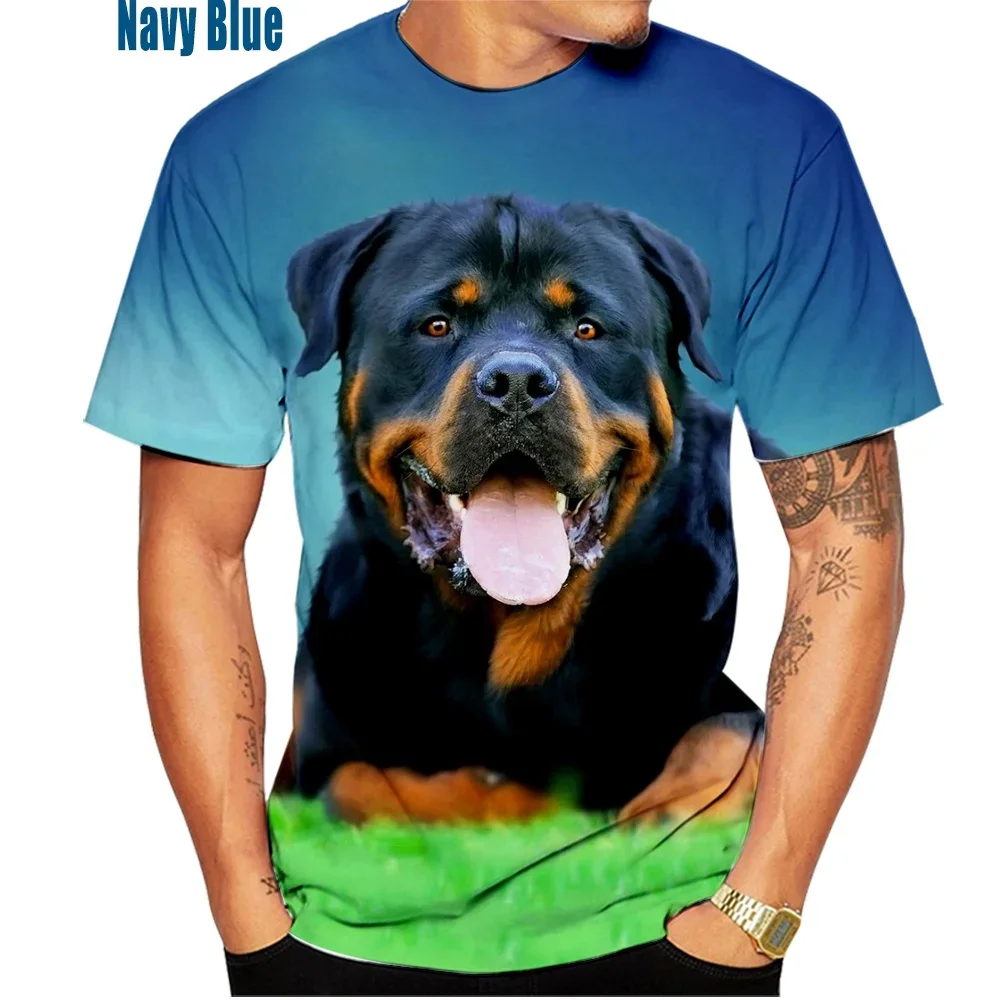 

2024 Men's and Women's Funny T-shirt Cute Pet Dog Rottweiler 3D Printing T-shirt Summer Casual Short-sleeved