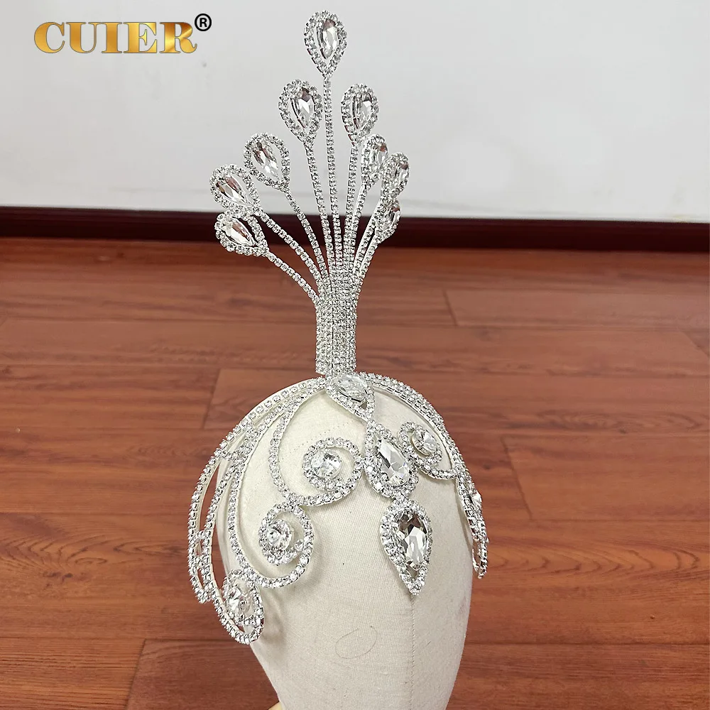 CUIER Amazing Huge Size Tiara for Women Rhinestone Hat Tall Headpiece for Drag Queen Special Jewelry for Stage Accessory