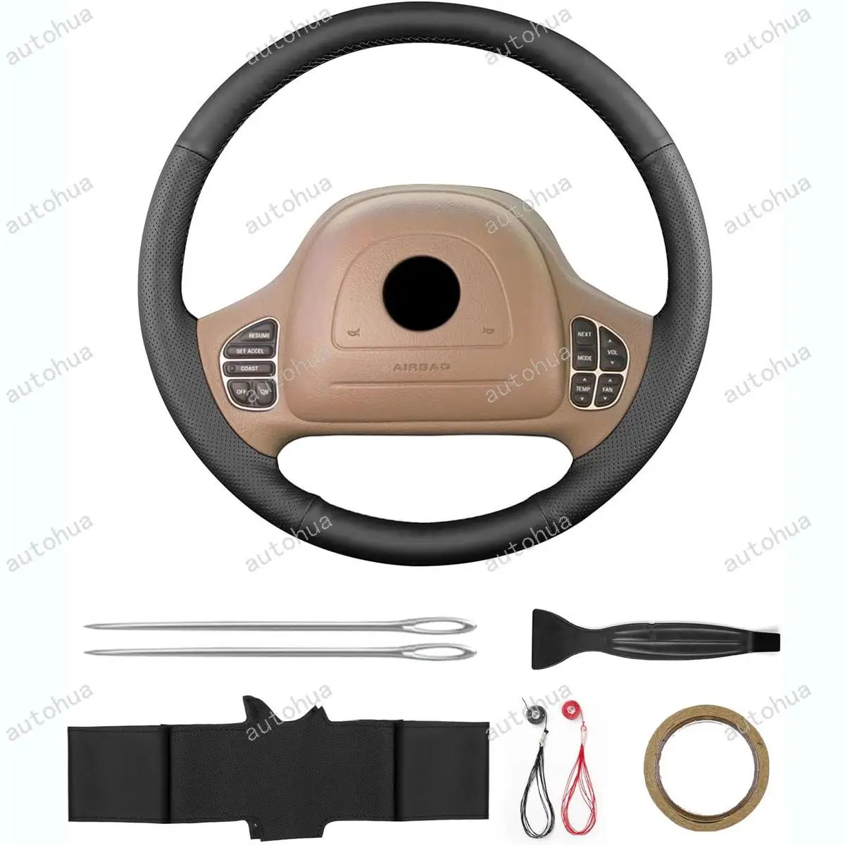 

Hand-Stitched Steering Wheel Cover for Lincoln 2003 Town Car/2003 Town Car Cartier L Non-Slip Breathable Microfiber Leather