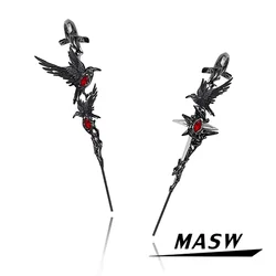 MASW Original Design Hiphop Cool Hot Girl Style 1 PC Red Crystal Black Bird Hanging Earrings For Women Gift Modern Jewelry