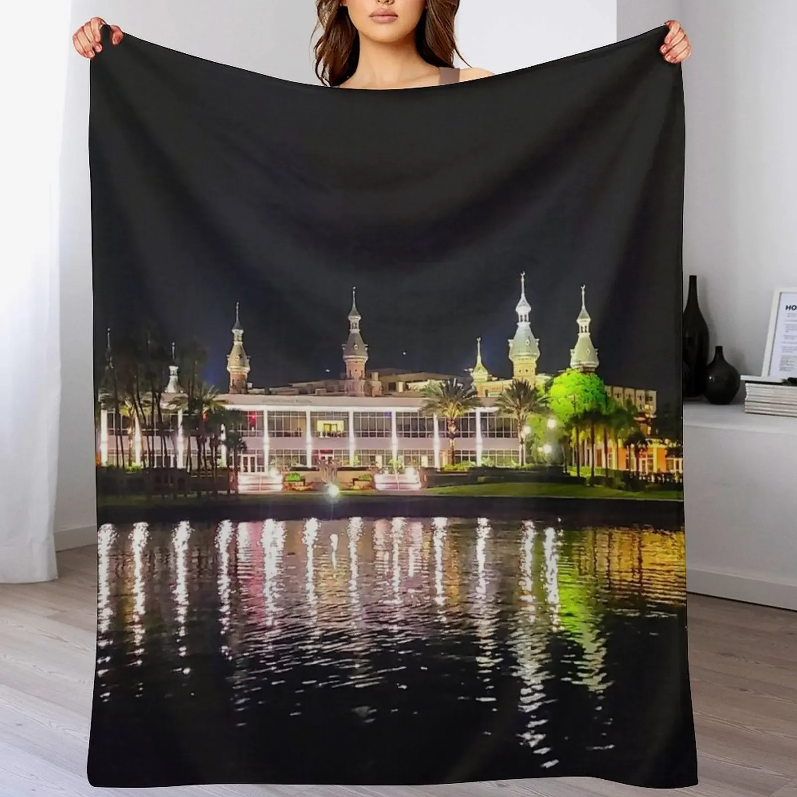 

City Of Tampa Riverwalk And The University of Tampa Throw Blanket Luxury Designer Loose Summer Beddings Blankets
