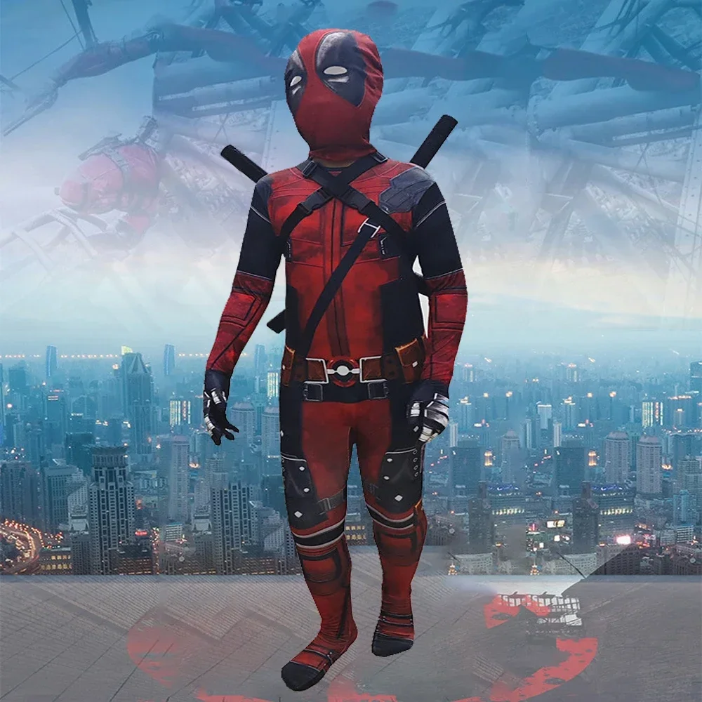 

Cartoon Anime boys Costume Halloween Cosplay Costume Deadpool Suit Jumpsuit Performance costume for birthday party