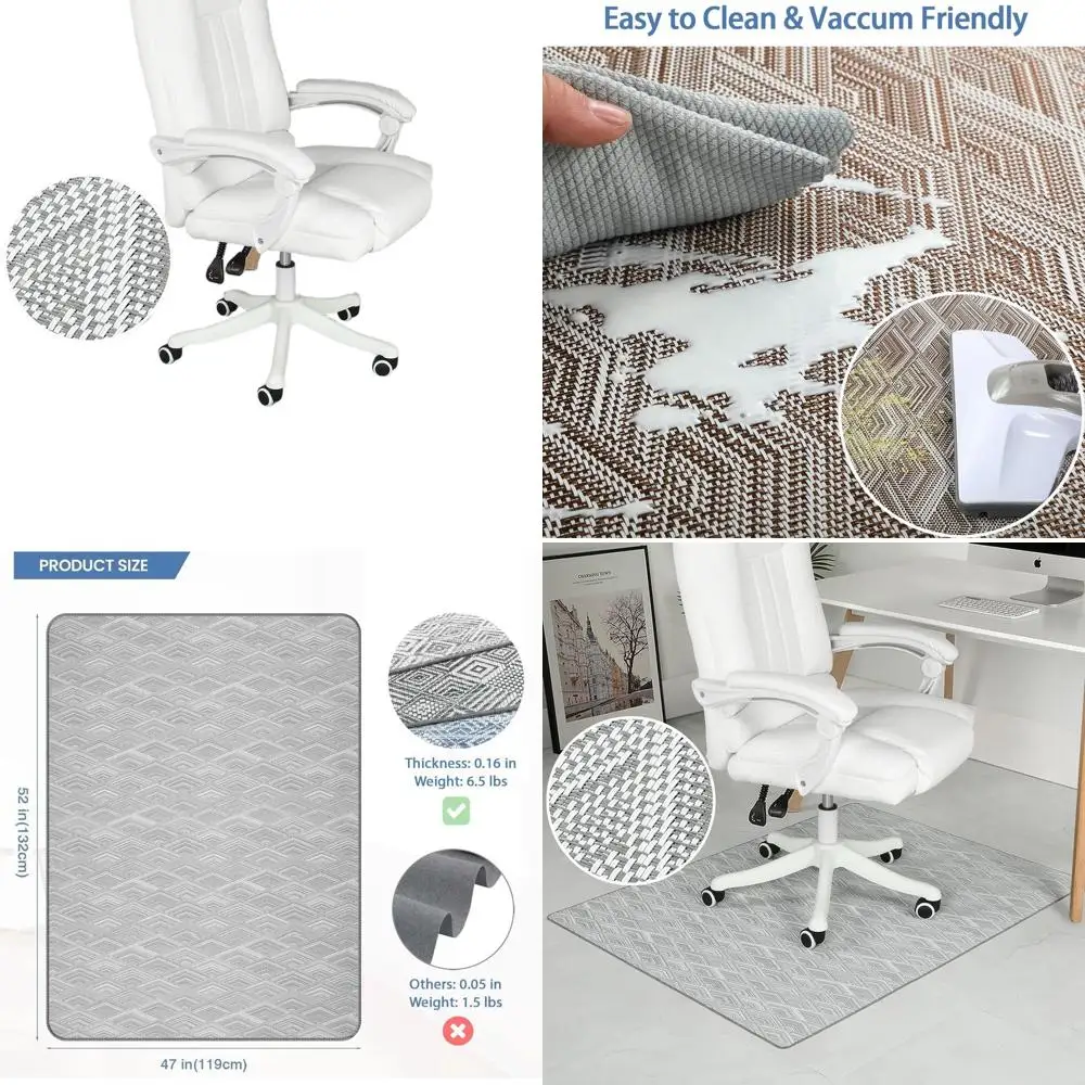 

Прочный коврик для офисного стула размером 47x52 дюйма для паркетных полов и плитки — плавная катящаяся, противоскользящая, не изогнутая, защита пола