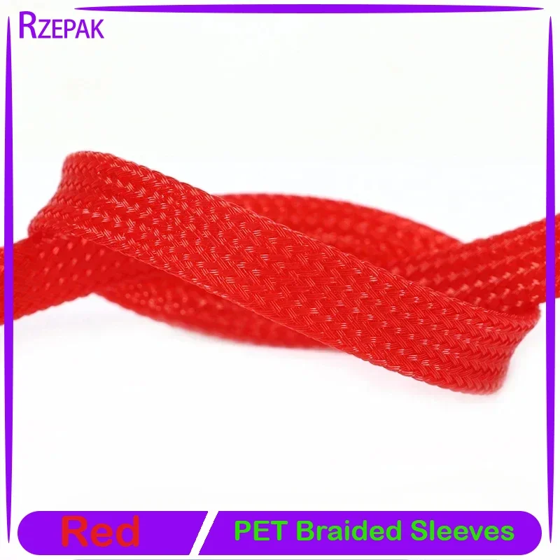 1~50m Red PET Braid Sleeves 2~60mm High Density Insulated Snake Skin Cable Wrap Sheath