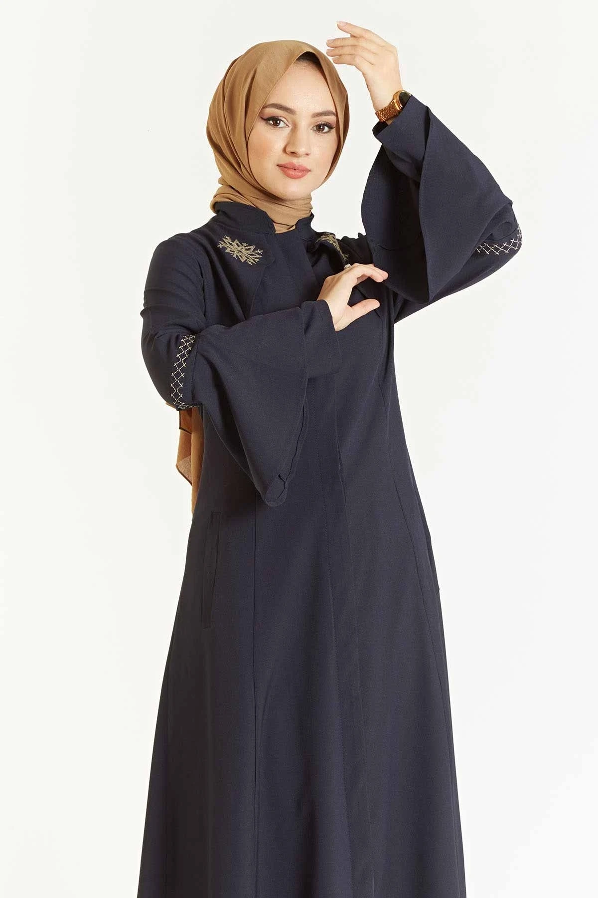 Flounces and Embroidered Rabia Ferace-Navy Blue