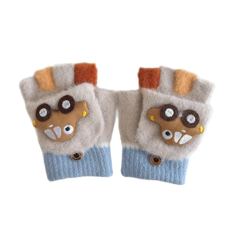 1 paio di guanti mezze dita per bambini guanti termici invernali caldi per ragazzi con modello di auto fresco guanti touchscreen antiscivolo per bambini