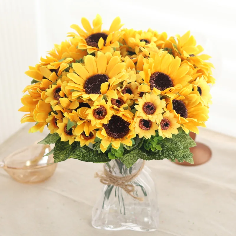 Artificial Flower 13 Heads Silk Sunflower Bouquet Fake Daisy Home Living Room Outdoor Decor DIY Wedding Wreath Decoration