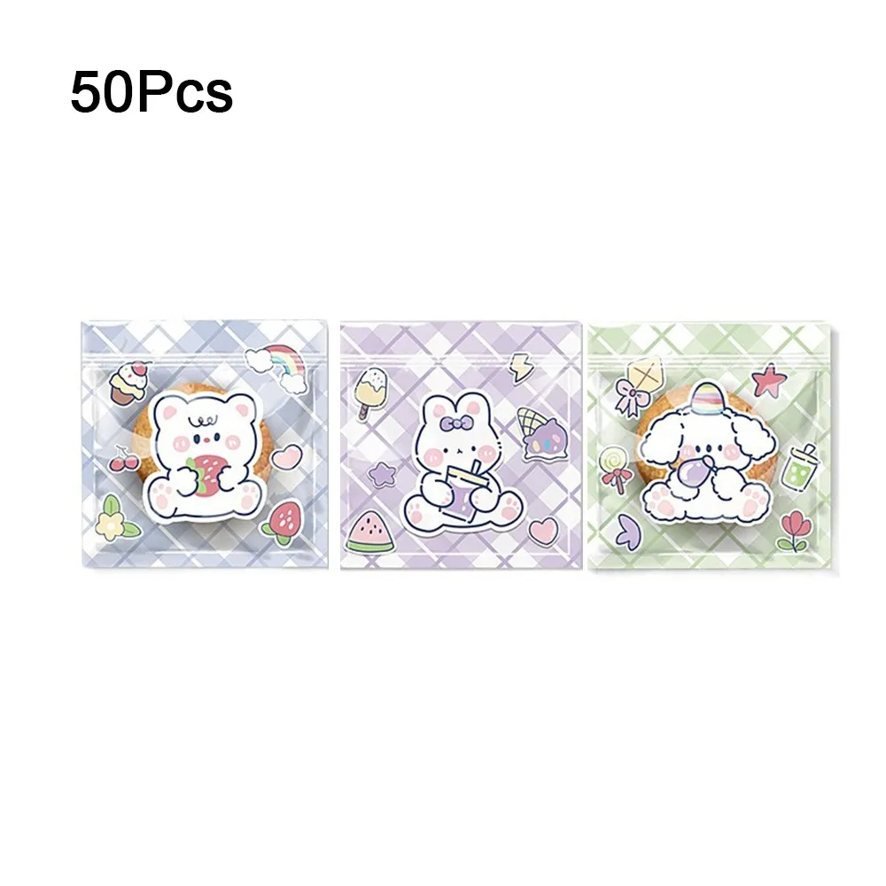 50 Bolsas Portátiles de Plástico para Dulces y Snacks, con Diseño de Dibujos Animados, Autosellables, Reutilizables, Pequeñas, para Envasar Dulces y Nougat, DIY