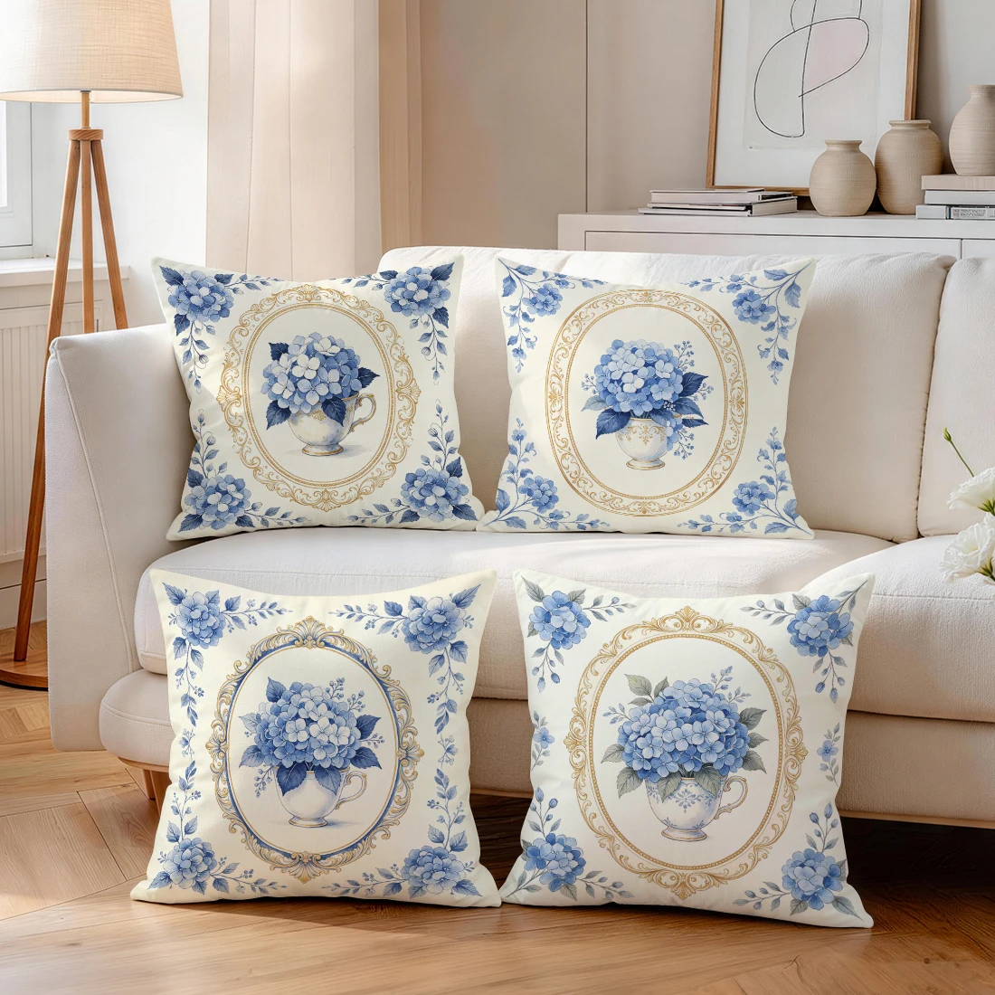 Porcelain Embroidered Pillowcase Printed Polyester 40/45/50cm Throw Pillowcover Decorative Sofa Cushion Pillowslip Home Decor