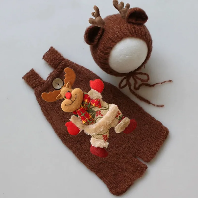 

Newborn Santa Photo Overalls - Handmade Mohair Bear Suspenders & Hat 2pcs set- Soft Knit Baby Photography (Hypoallergenic)