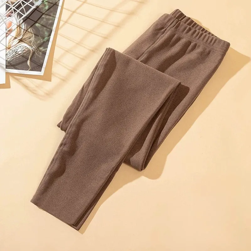 Men's Seamless Double-sided German Velvet Thermal Slim Straight Leggings Autumn Winter Warm Casual Pants Polyester Fiber