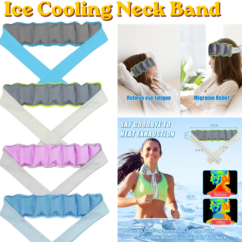 35*9cm Cold Compress Cooling Neck Wrap Ice Scarf For Migraine Fever Relief Wrist Summer Heatstroke Relief
