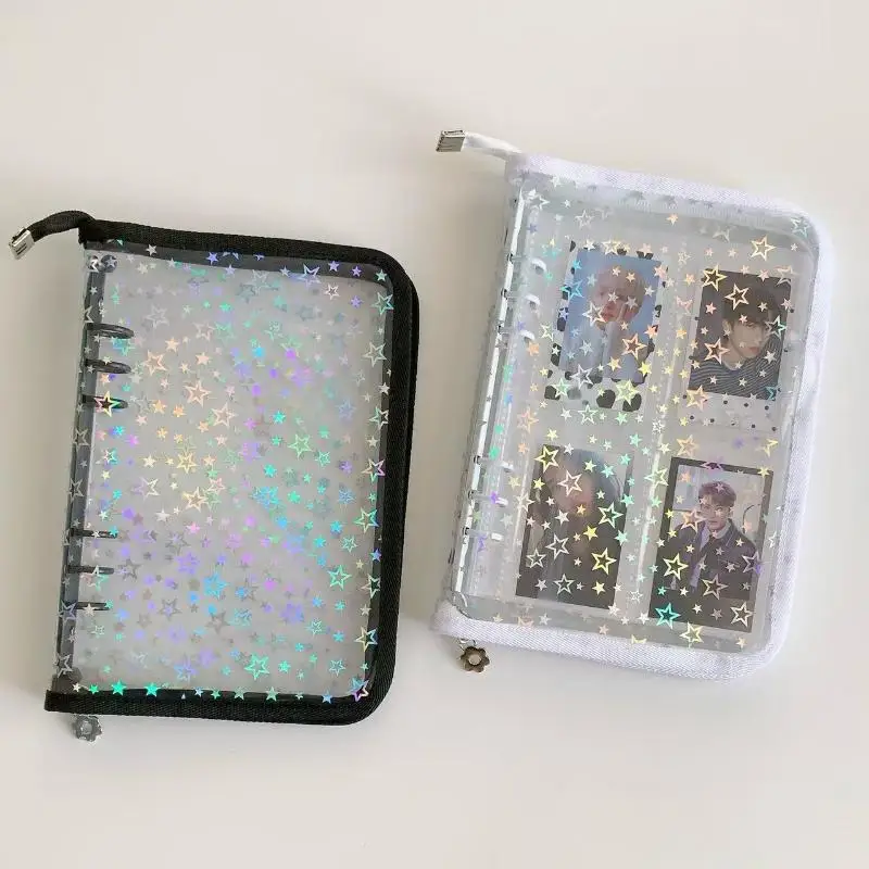 1Pcs A5 Laser Star Zipper Binder Collect Book Refill Organizer Stationery DIY Journal Dairy Transparent Kpop Idol Photo Album