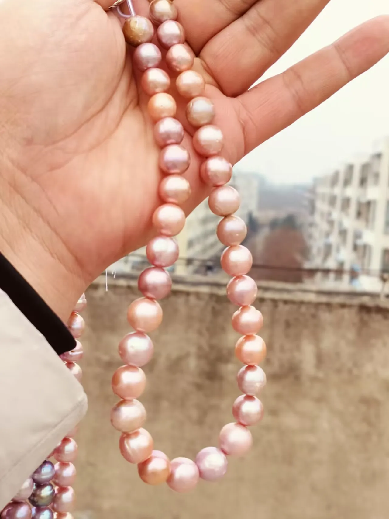 Natural AAAA 11-13mm Round South Sea pink purple  Baroque Freshwater Pearl Necklace 18inch 14K Buckle