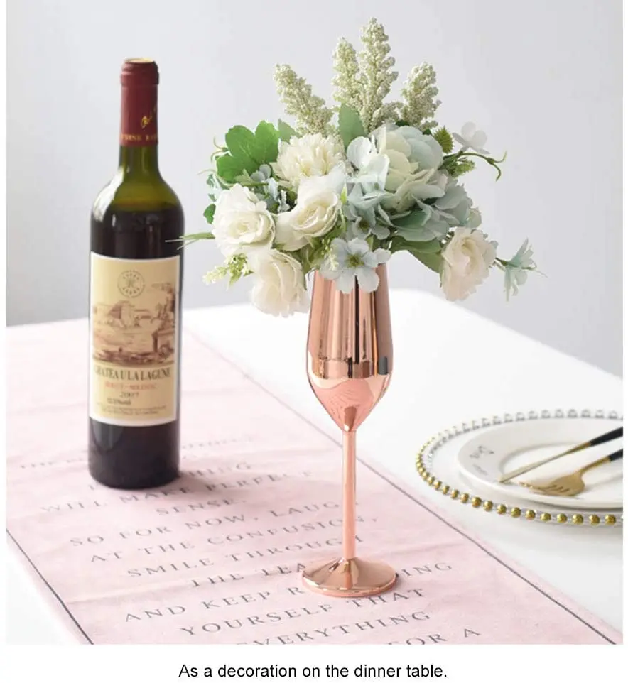 Champagne Flutes Set of 2, 304 Stainless Steel Rose Gold 220ml Red Wine Glasses Set for Birthday Anniversary Wedding Gifts