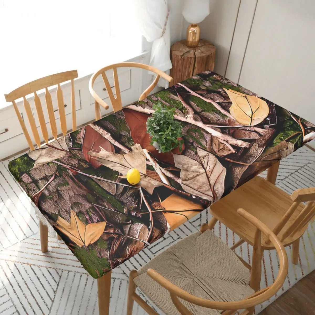 Realistic Tree Hunting Camo Leaves Sticks And Bark Camoflouge Custom Rectangular Tablecloth Oilproof Table Cover for Table Cloth