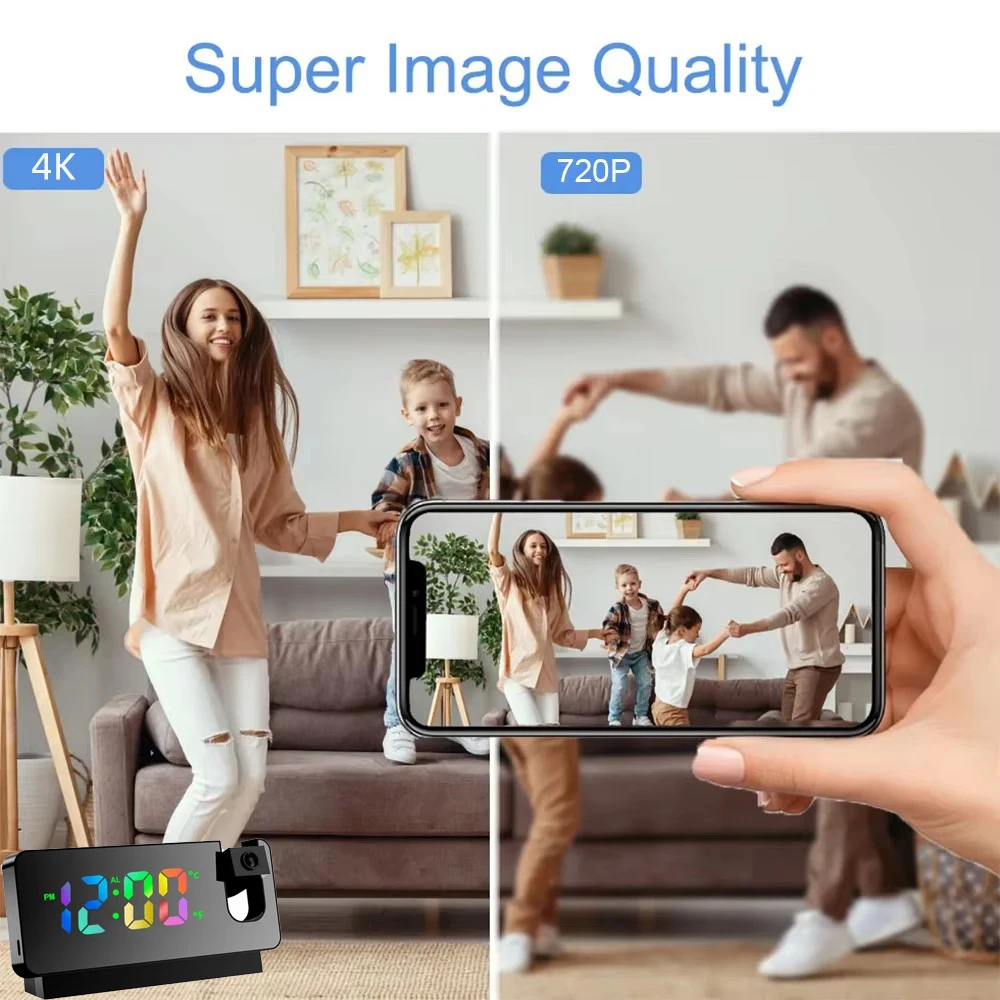 HD4K mini clock camera, supports remote viewing, mobile detection, loop storage, home nanny style wireless WiFi camera