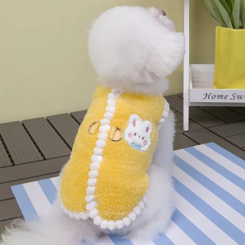 Winter-Hundekleidung, niedlicher Hundejackenmantel mit D-Ring, weiche Fleece-warme Weste für Hunde, Katzen, Welpenpullover, Dackel, Haustierweste – Detail 7